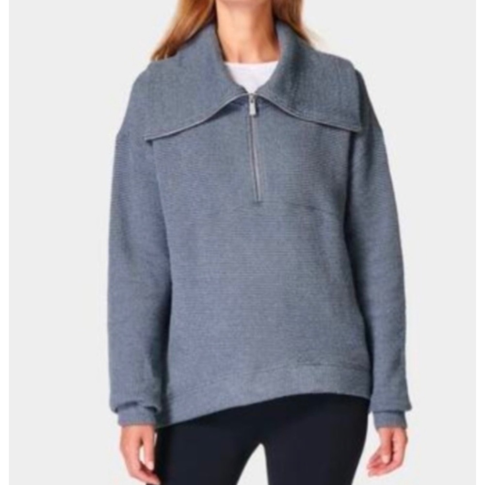 Sweaty Betty Restful Boucle 1/2 Zip Sweatshirt Grey SB8080 Size Medium